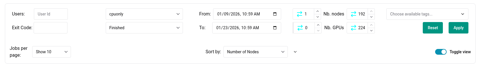 Job overview: Filter job data